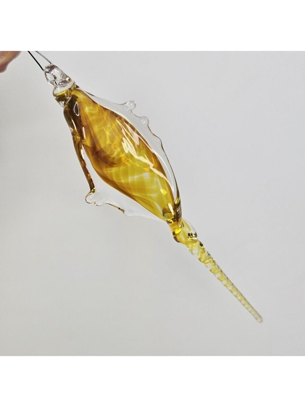 Art Glass Hand Made Christmas Ornament Yellow / Gold Clear Murano Style